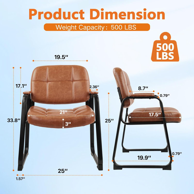  Chaises pour salle d'attente Big & Tall 500 lb avec accoudoirs rembourrés et base de traîneau