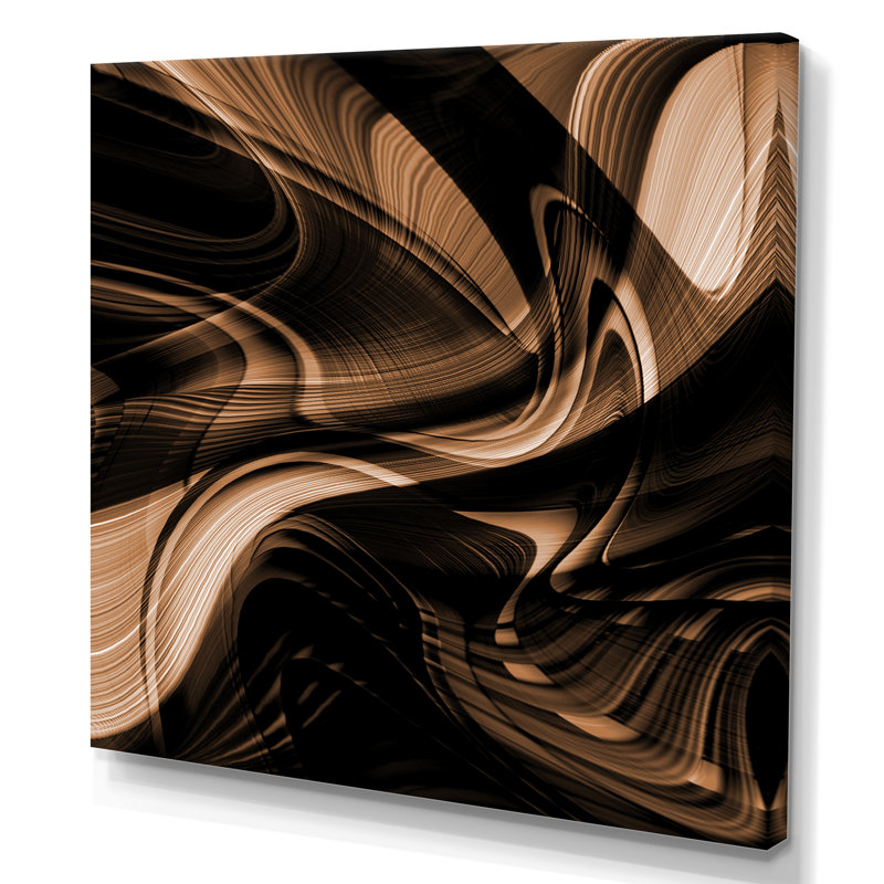 Art abstrait abstrait vague brune - art mural moderne sur toile, H 30 po x l 30 po x P 1 po, Toile tendue