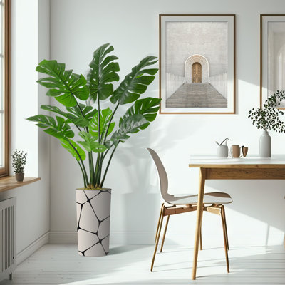 Arbre artificiel dans un pot de fleurs moderne, décoration d'arbre en soie artificielle Monstera (pot et arbre)