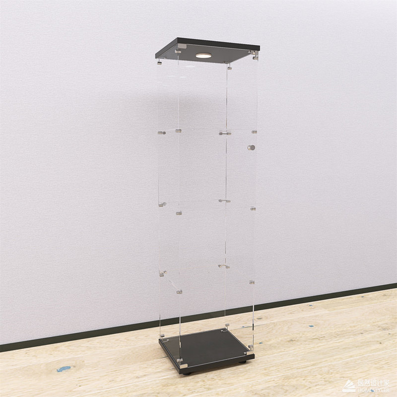 Vitrine DEL en verre à 4 tablettes avec porte et serrure