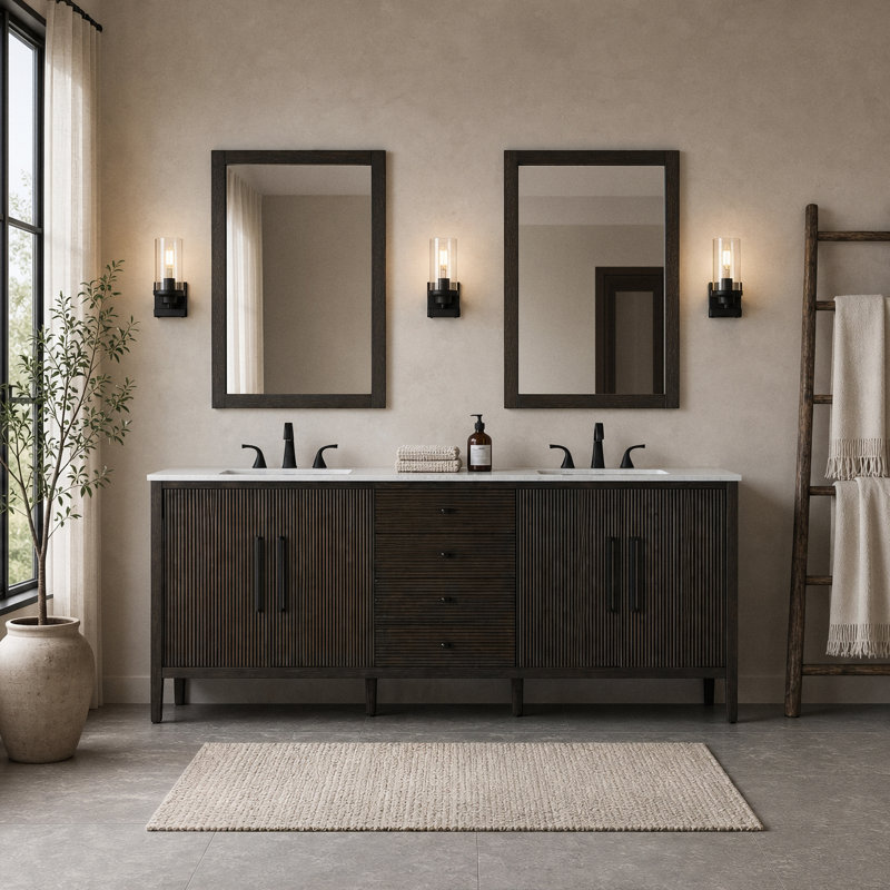 Meuble-lavabo double 84 po, Chêne chocolat