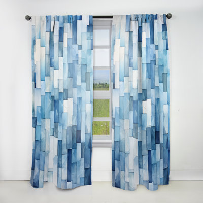 Carreaux scandinaves blancs et bleus Aldrick VI - Rideau en tuiles - Velours obscurcissant - 1 panneau