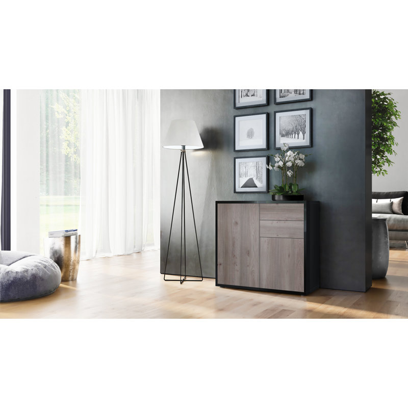Sideboard Mcdevitt, Glossy Black /Nordic Oak