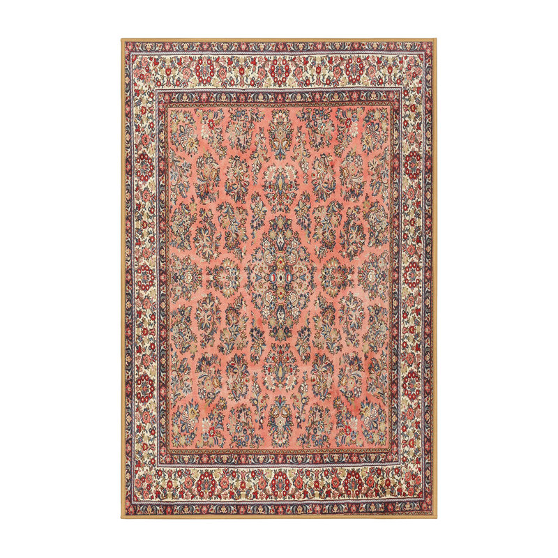 Tapis décoratif en laine rouge/beige à motif oriental Kaela, Rectangle 8 pi x 12 pi