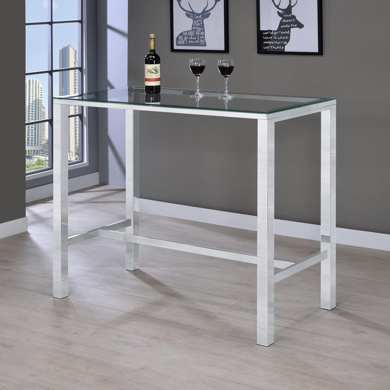 Contemporary Silver Glass Top Rectangular Bar Table