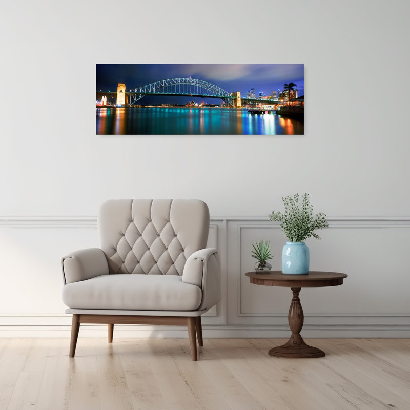 Sydney Harbour Bridge with the Sydney Opera House in the background Sydney Harbor Sydney New South Wales Australia 1 Piece Wrapped Canvas Panoramic Wall Art