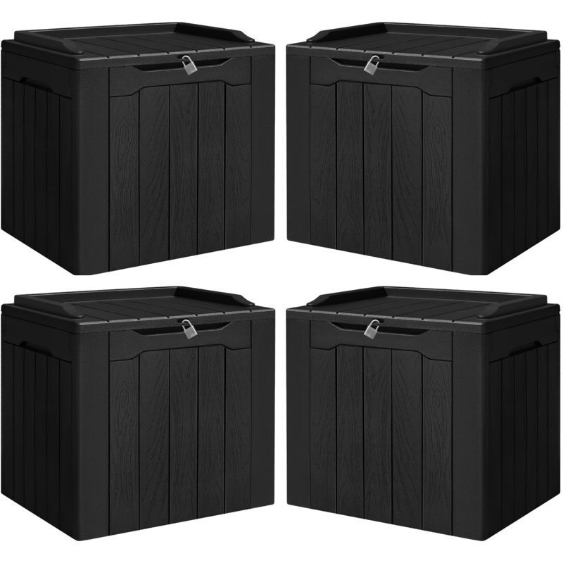 Boîte de rangement verrouillable 30 gallons imperméable et résistante aux rayons UV (ensemble de 4), Noir, noir, noir, noir