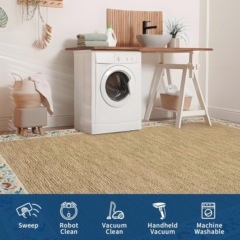 2x6 Floral Bordered Kitchen Rug – Minimalist, Non-Slip, Washable Runner for Hallways, Entryway, Bedroom, Runner 2' x 6'