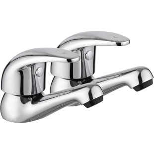 Chrome Pair of Basin Taps Hot and Cold Water Bathroom Sink Tap Top Lever Handle 1/2" Faucet