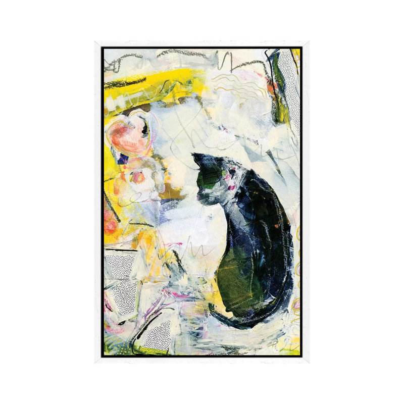 Black Cat 1 Piece Painting on Canvas, 66.04cm H x 45.72cm W x 3.81cm D, White Framed