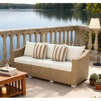 Outdoor Furniture Rattan Sofa,Rattan Wicker Seater Patio Couch With Cushions,Throw Pillows