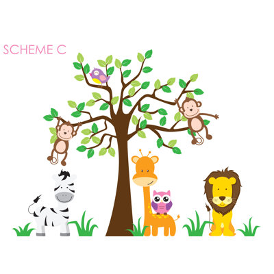 Décalcomanie murale jungle, arbre, giraffe et safari de la chambre d’enfant