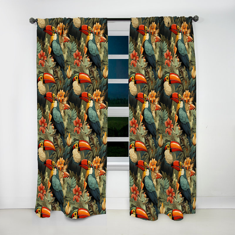 Tapisserie Toucan - motif tropical I - rideau en velours tropical - obscurcissant - 1 panneau, L 52 po x L 84 po