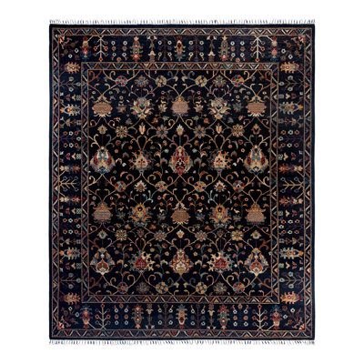 Tapis noué à la main Tribal One-of-a-Kind Tribal - noir, 8 pi 1 po x 9 pi 5 po