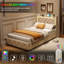 Beige Velvet Upholstered Single Bed Frame with LED Headboard, USB Charging Ports & Storage Drawers