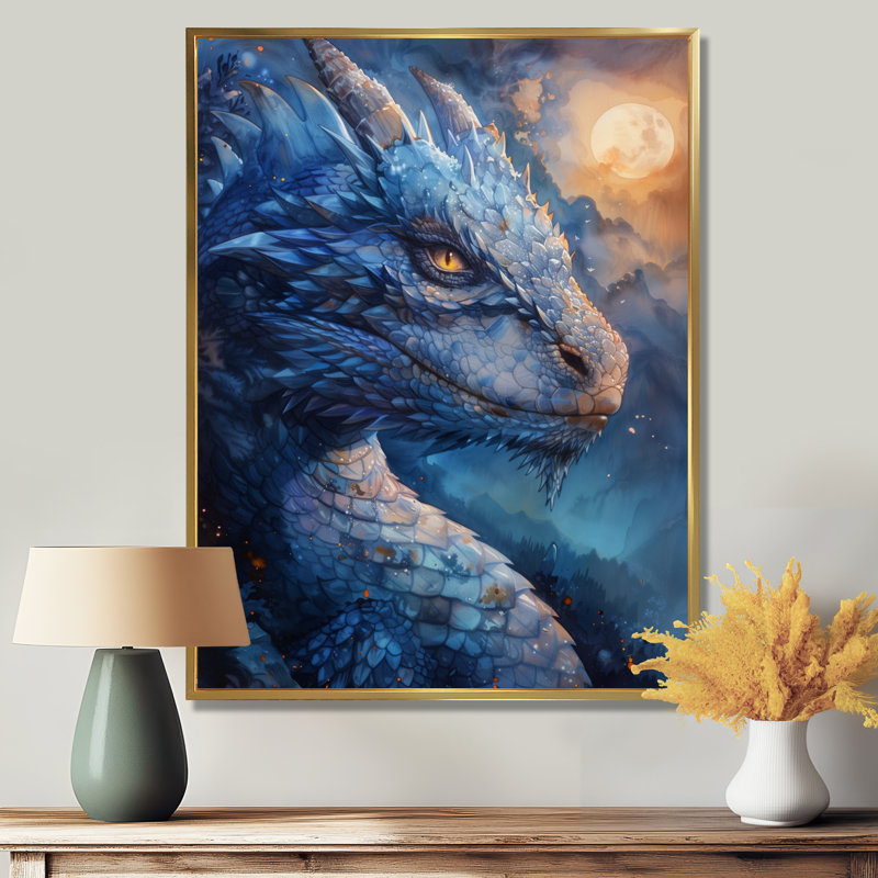  «Blue Moonlit Flight Dragon II - Dragons», reproduction d'art mural, H 20 po x l 12 po, Cadre flottant noir