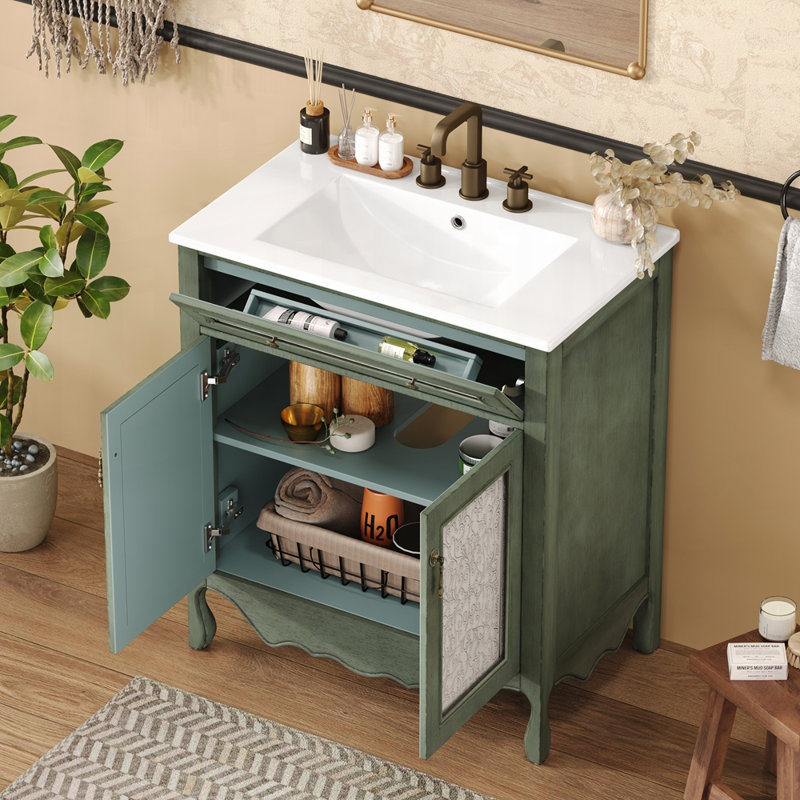 Charmant meuble-lavabo antique avec rangement spécial et fabrication durable