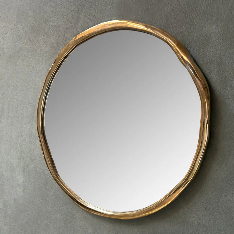Miroir rond rond en laiton massif, miroir de salle de bain en laiton massif non laqué