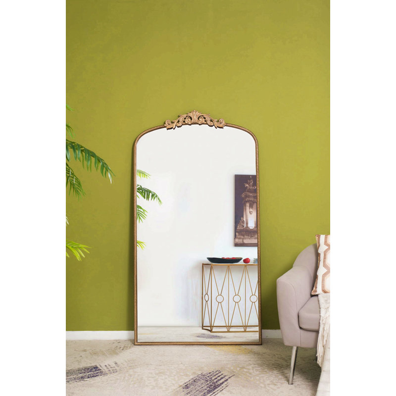Miroir pleine longueur 66 po x 36 po, miroir arqué suspendu ou appuyé contre le mur, grand miroir doré pour le salon, Doré