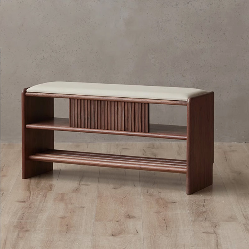 Solid wood double-layer shoe-changing stool