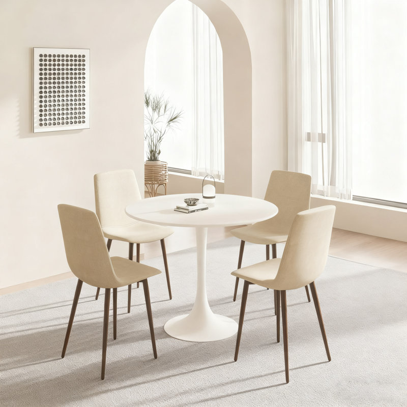 31.5" Round Tulip Dining Table - Mid-century Mdf Top, Sturdy Metal Pedestal, Seats 2-4, For Kitchen/living Room/office/outdoor，white