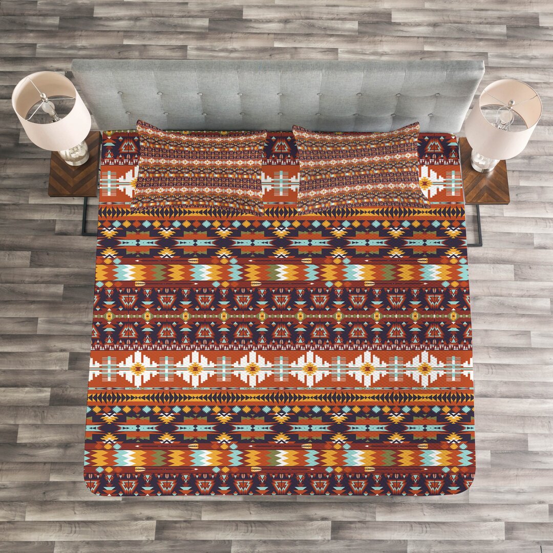 Gestepptes Bettdecken-Set, Aztec Stil Pfeil, Bunt, Mehrfarbig