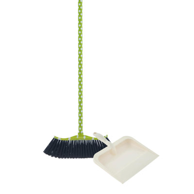 Balai à pois Superio avec pelle en plastique blanc