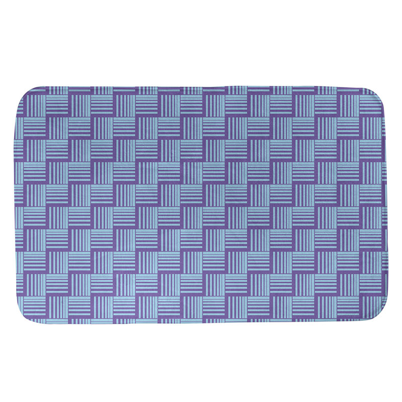 Tapis de bain géométrique antidérapant rectangulaire à rayures baskettressées, l 21 po x L 34 po, Mauve / bleu sarcelle