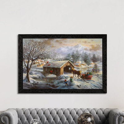 Covered Bridge 1 Piece Floater Frame Painting on Canvas