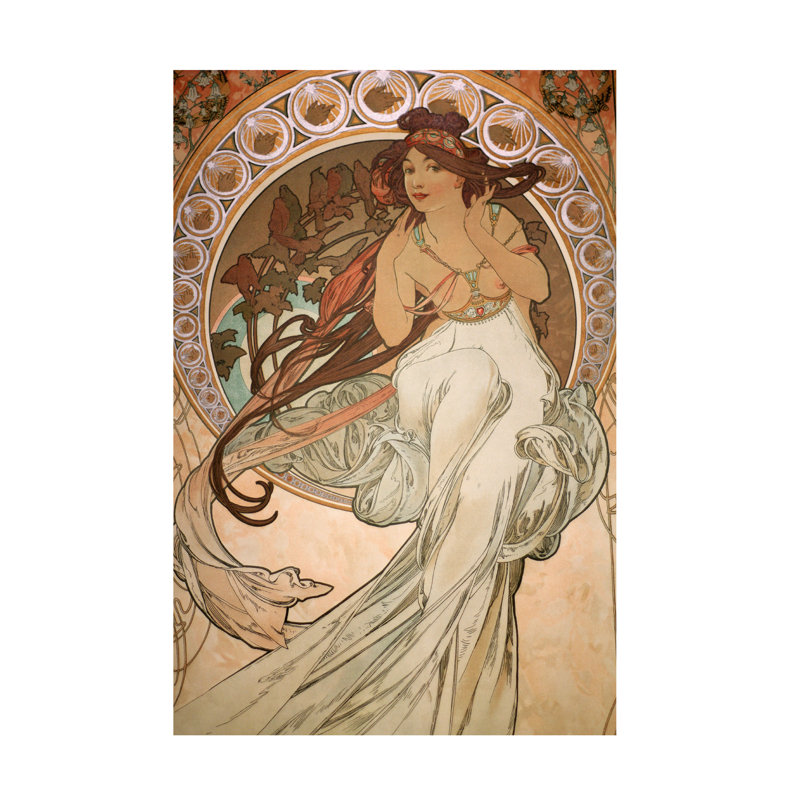 Alphonse Mucha Vintage Tan and Red Canvas Art