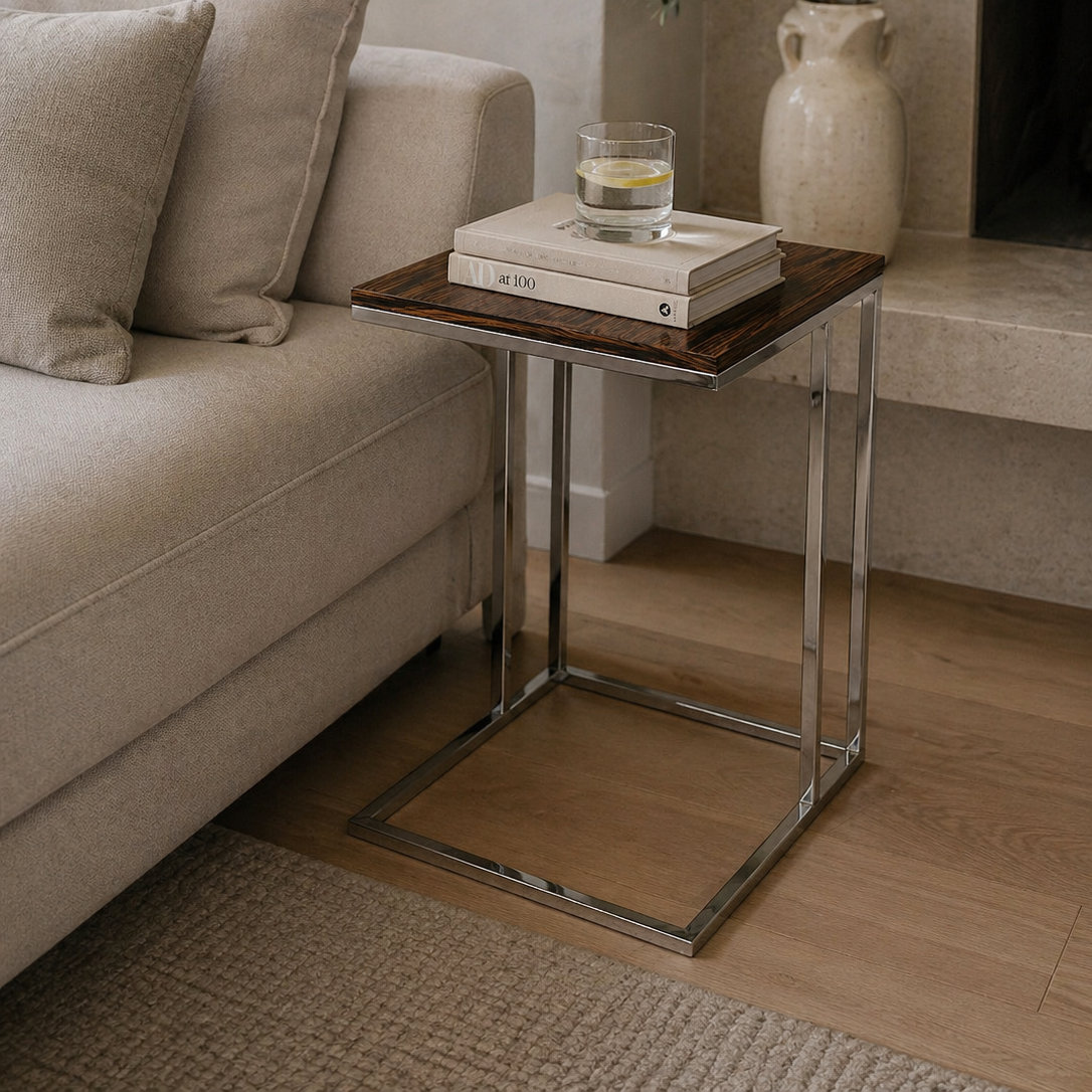 Hampshire End Table, Ebony Top/Silver Base