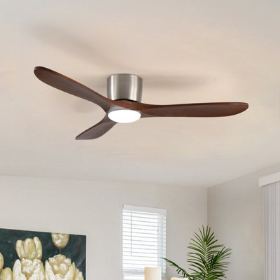 Ventilateur de plafond encastré à pales en bois massif 52 "avec lumière et télécommande Parzy