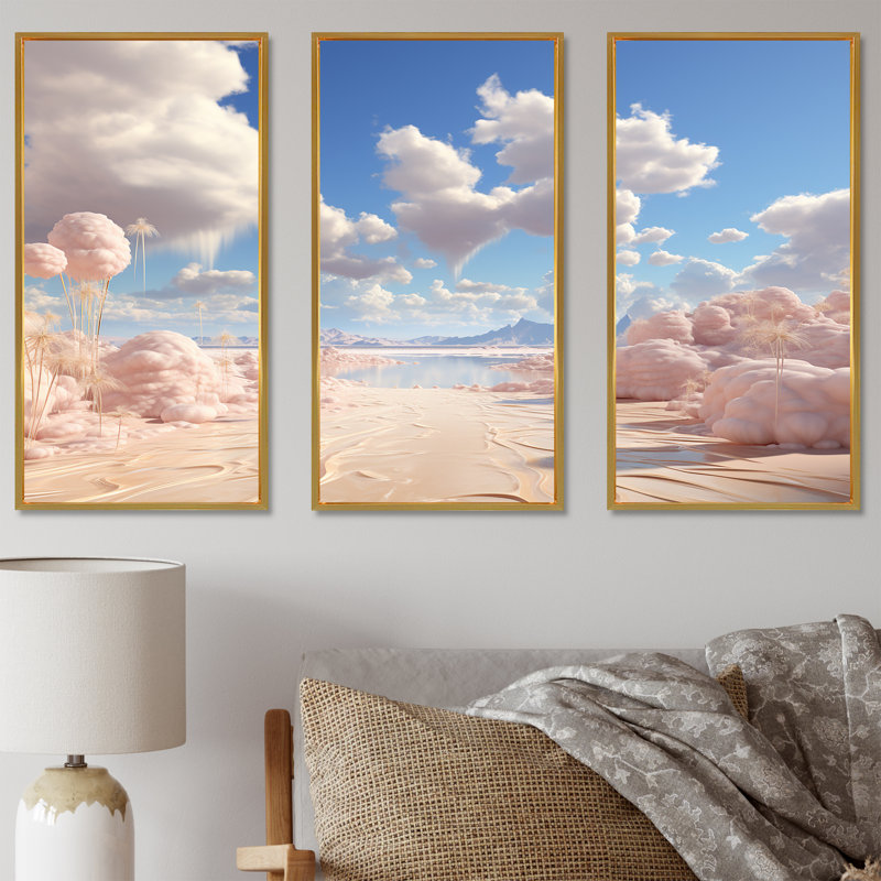 Ensemble de salon Marshmallow Mirage Fluffy Cloud I - Clouds Wall Art, Cadre flottant doré, H 40 po x l 60 po x P 1 po
