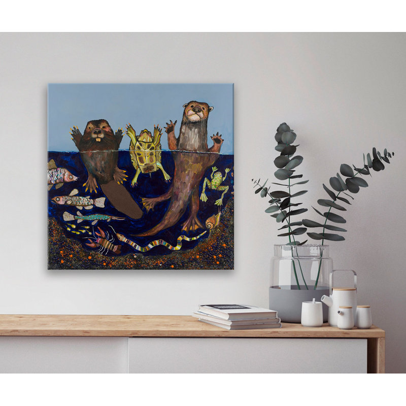 «Tortue de sauvetage» par Eli Halpin - reproduction sur toile tendue, H 16 po x l 16 po