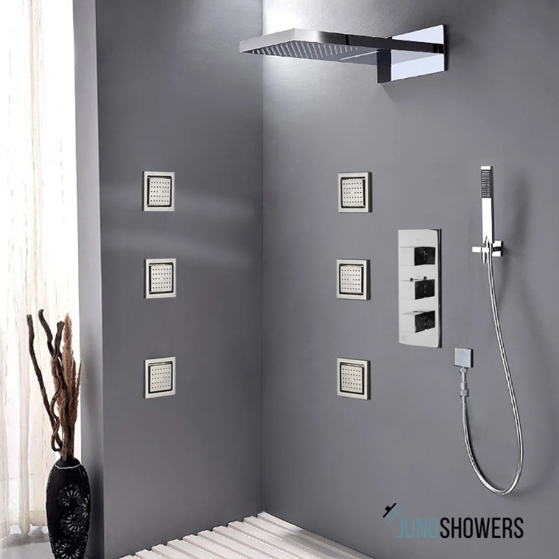 Matte Black Wall-Mounted Shower Faucet with Thermostatic Valve and Adjustable Handheld Spray