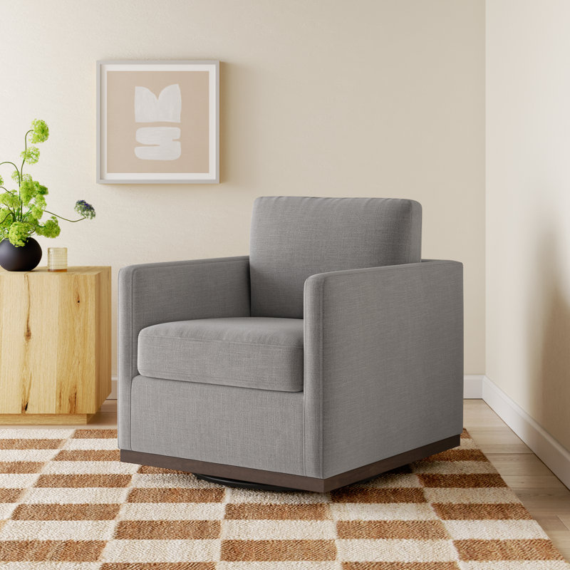 Bobbi Upholstered Swivel Armchair, Effie Flint Performance Linen