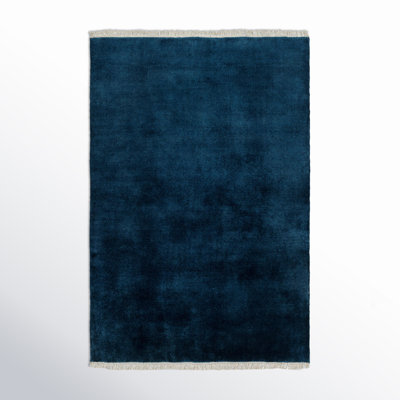 Clio Solid Color Hand Loomed Wool Area Rug in Blue