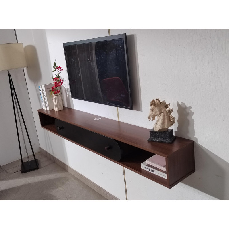55-inch Wood Grain Floating Tv Stand Wall-mounted Entertainment Center With 2 Open Cabinets And 1 Door, 7.9"H x 55"L x 9.4"W