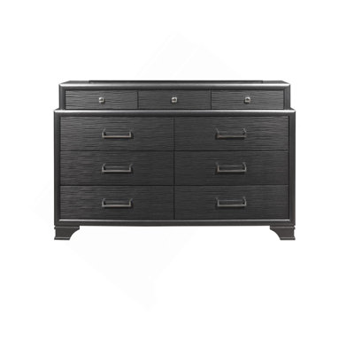 Commode 9 tiroirs avec panneaux texturés et quincaillerie mixte