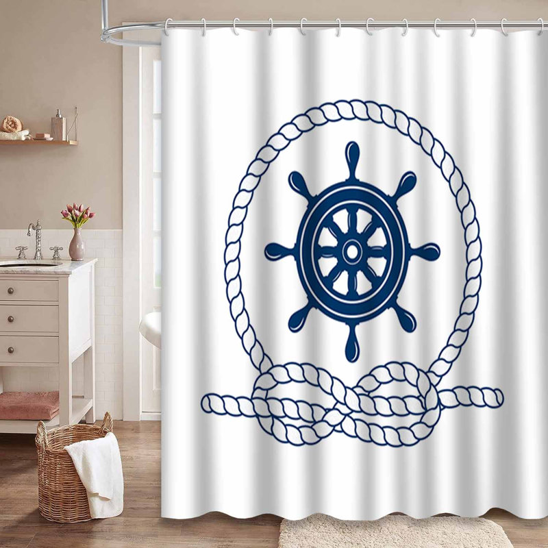 Rideau de douche à 12 crochets Nautical, L 72 po x l 84 po
