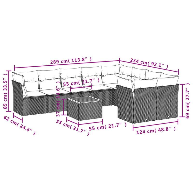 Ensemble de canapé de jardin Vidaxl gris