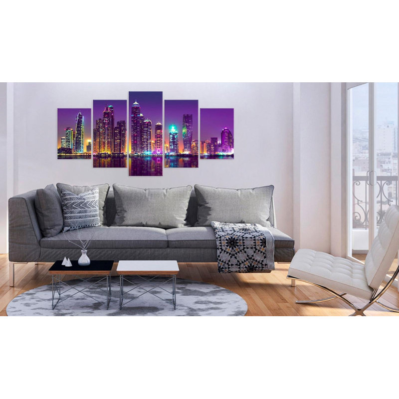 Dailan - Nuits mauves sur toile, reproduction de 5 pièces, H 40 po x l 80 po x P 0,7 po