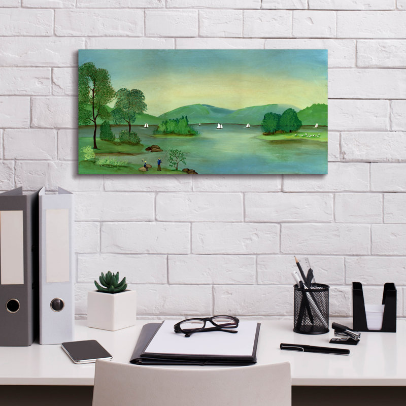  «Pêche sur le Hudson» par C Munro, art mural sur toile, 24 po x 12 po