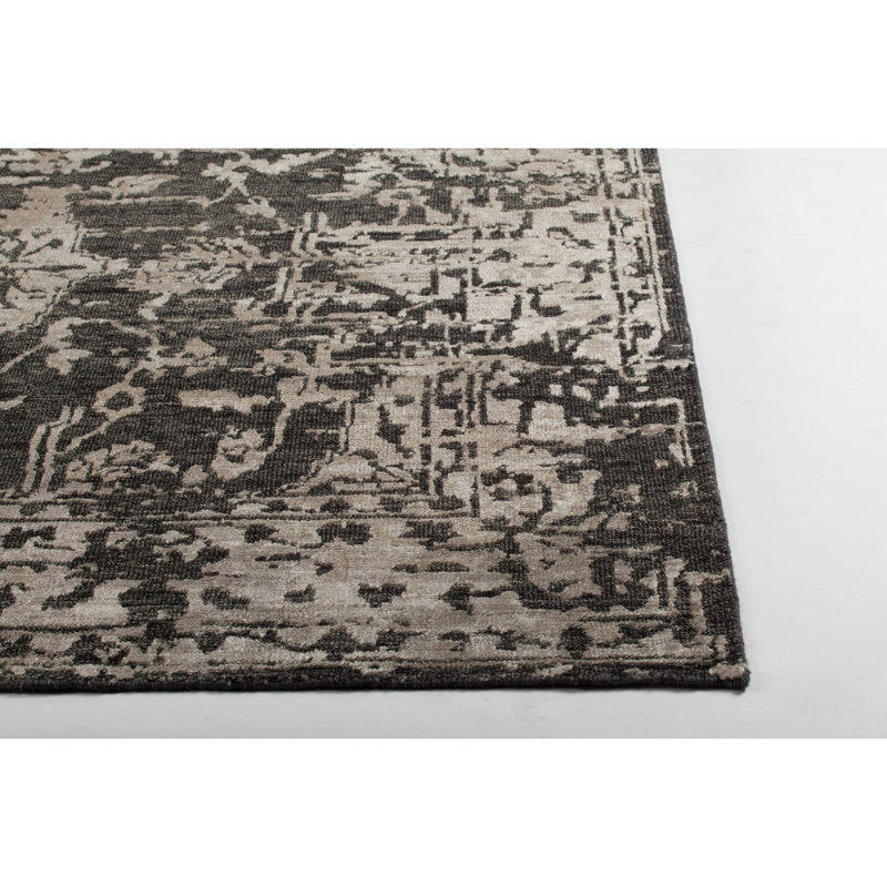 Tapis oriental transitionnel en laine tissé à la main gris et noir Sasha Authentic, Rectangle 5 pi x 7 pi 6 po