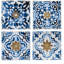 Ensemble de 4 décorations murales abstraites bleues blanches et dorées 9,5 po x 9,5 po - Art mural