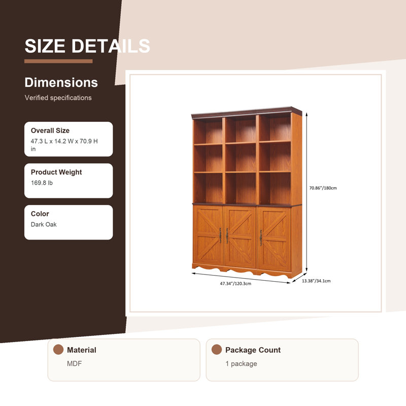 Ensemble 3 pièces bibliothèque et armoire de rangement, Dark Oak