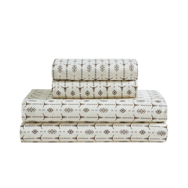 Wrangler Printed Cozy Novelty Sheet Sets, Queen Sheet Set with 2 Pillowcases, Westward Floral Beige