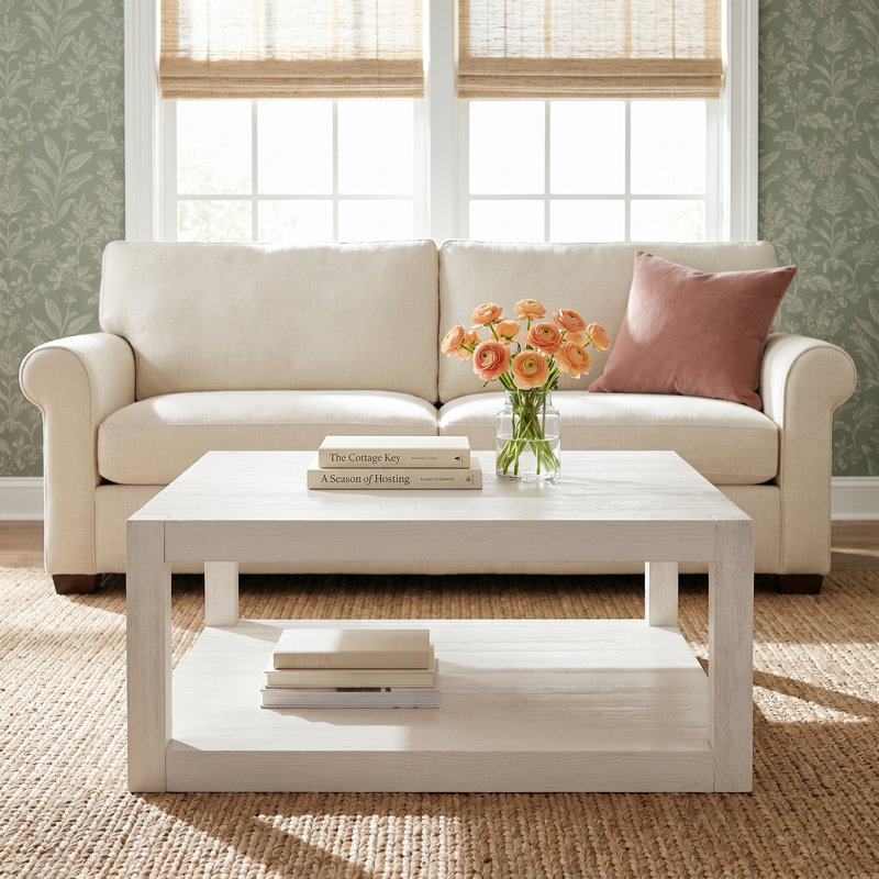 Rosalie Solid Wood Top Single Coffee Table, 17" H x 38" L x 38" W