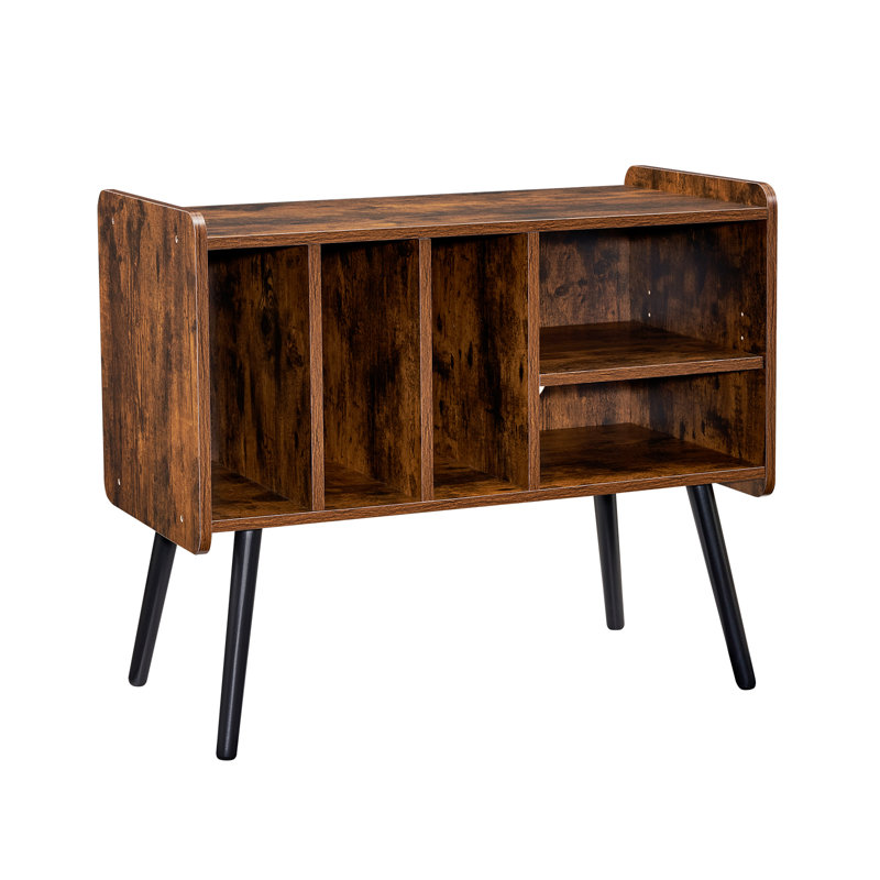 Record Player Stand 2 Tiers Wooden Turntable Stand with 3 Cabinets Brown