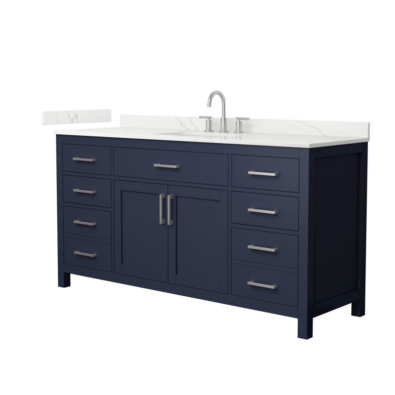 Beckett 66" Freestanding Single Bathroom Vanity with Quartz Top, Brushed Nickel, Giotto Quartz, Dark Blue